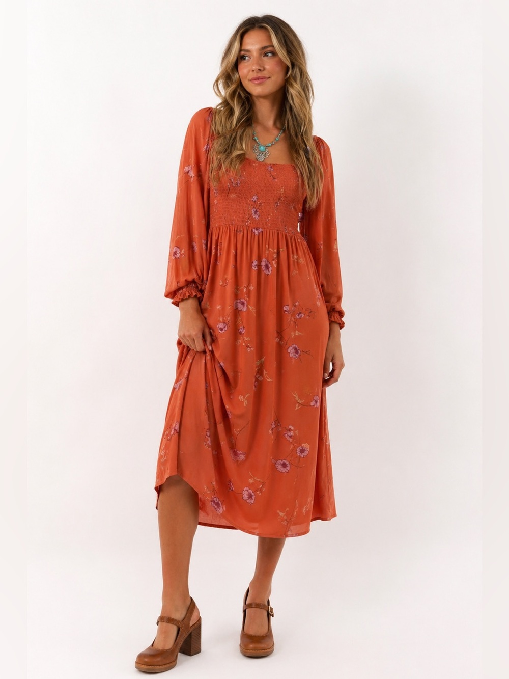a.n.a. smocked floral midi dress xxl